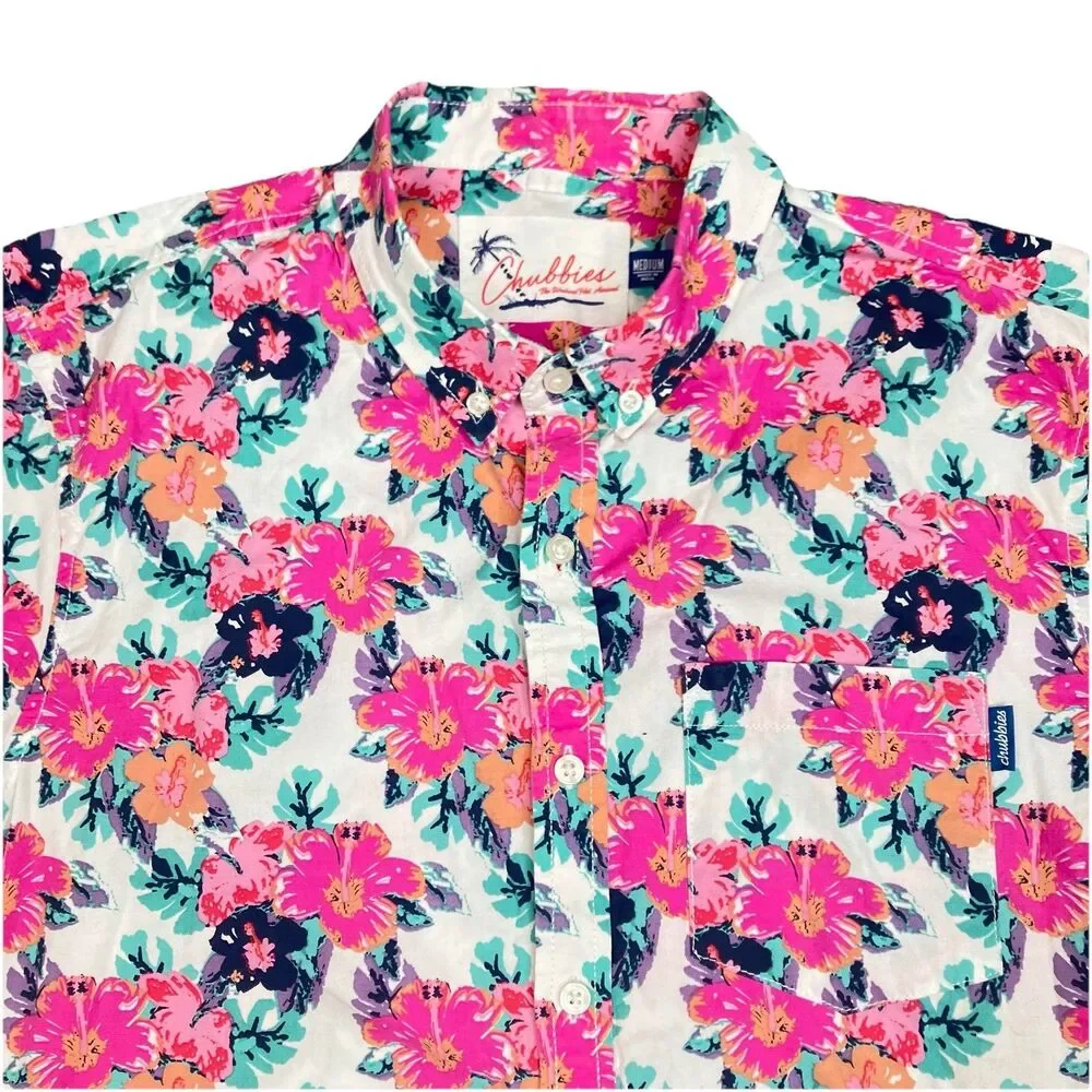 Chubbies Tropical‎ Floral Shirt Mens M Pink Hawaiian Resort Beach Button Up